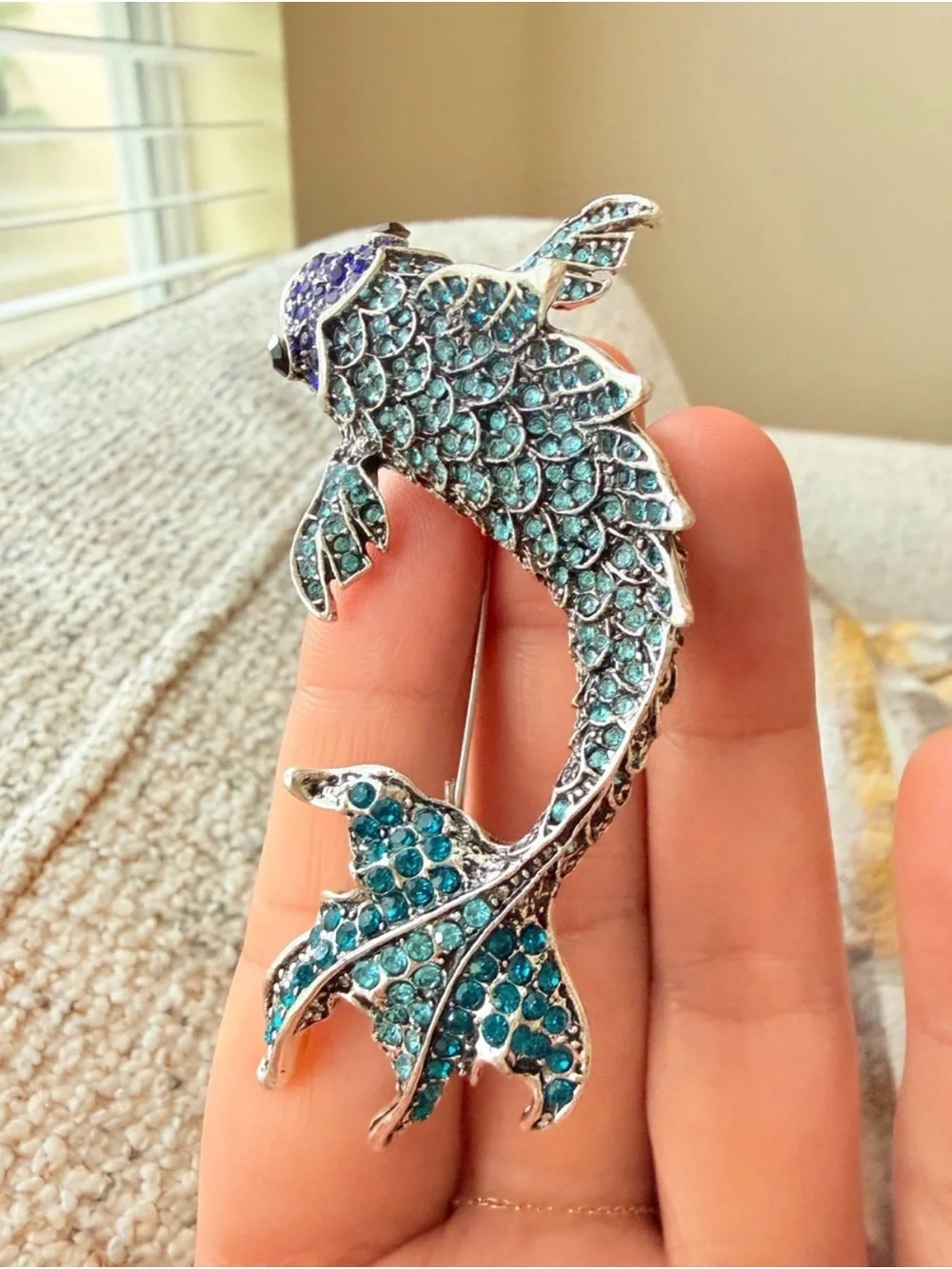 Betsey Johnson Teal & Blue Crystal Fish Brooch Pin